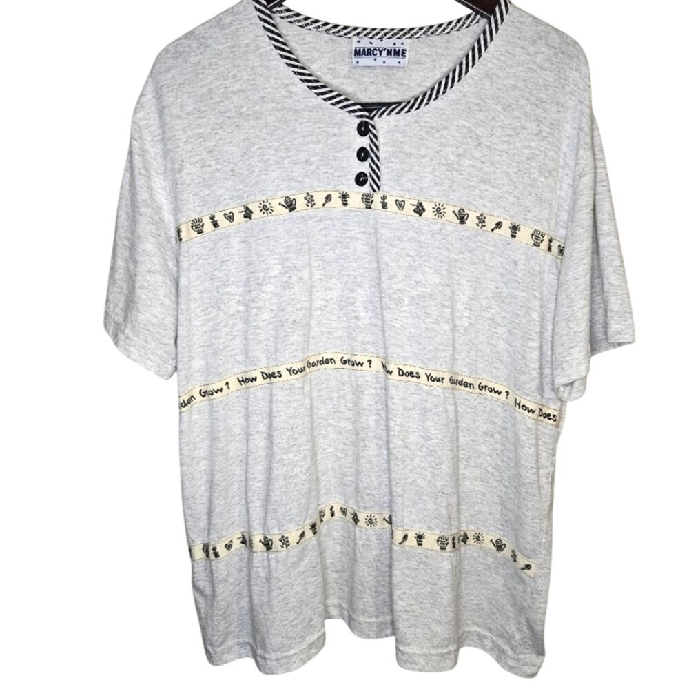 Marcy'nMe 1X "How Does Your Garden Grow" Gray Striped Text/Graphic Tee [0219]